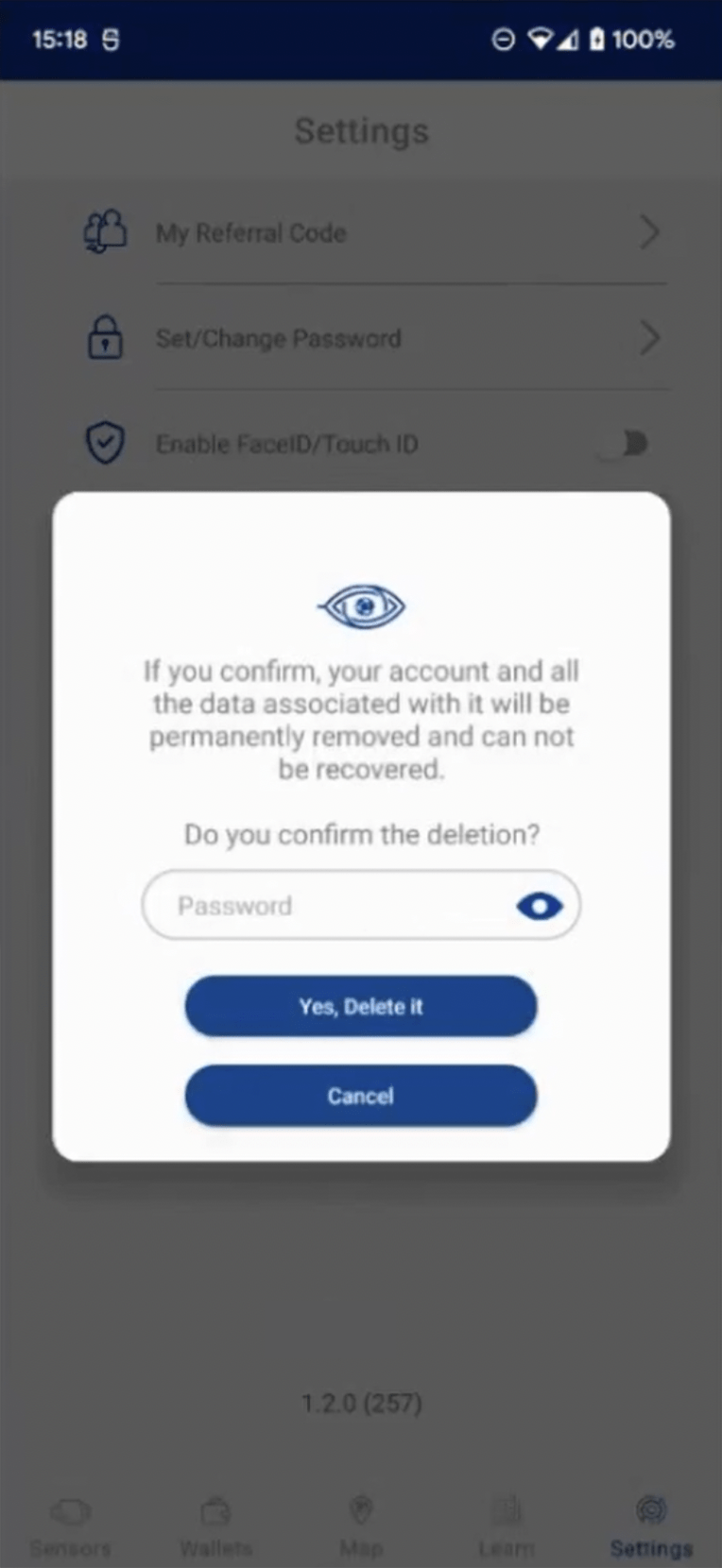 Delete account - App 1.2 update 